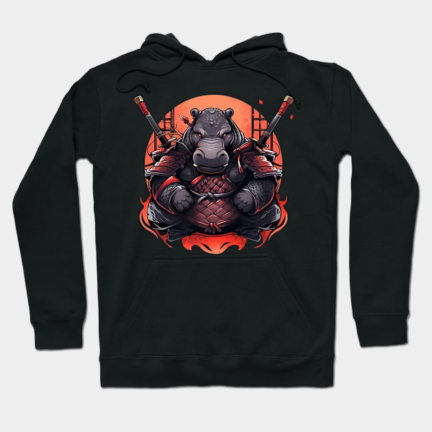 samurai hippo Hoodie by fancy ghost